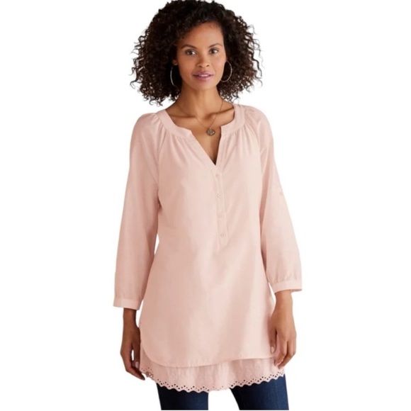 Soft Surroundings Pink Relaxed Tunic with Mandarin Collar - Picture 1 of 9